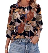 WIHOLL 3/4 Length Sleeve Womens Tops Pleated Front Crew Neck Blouses Dressy Casual Business Casua...