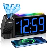 Peakeep Projection Alarm Clock for Bedroom Ceiling 180° Rotatable, Loud for Heavy Sleepers, Color...