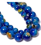 Nitopupu 38pcs 10mm Natural Blue and Yellow Painted Agate Round Gem Stone Beads for Jewelry Makin...