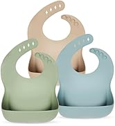 Eascrozn Silicone Baby Bibs for Boys Girls, 3 Pack Soft Adjustable Silicone Bibs for Babies Toddl...