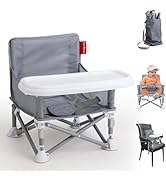Tiny Marvels Portable Booster Seat, Foldable Baby High Chair with Removable Tray, Safety Harness ...