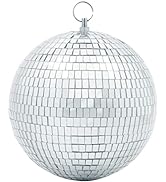 Mirror Disco Ball Decor with Hanging Ring 8" Large Silver Disco Ball Ornament for Disco Party Dec...