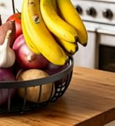 Sevenblue 2 Tier Large Fruit Basket for Kitchen Counter with 2 Banana Hangers, Metal Stackable Fr...