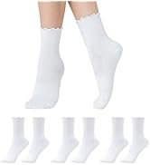 CoolMate 3 Pairs Womens Ruffle Socks, Cute Cotton Blend Crew Socks, Turn-Cuff Frilly Ankle Socks ...