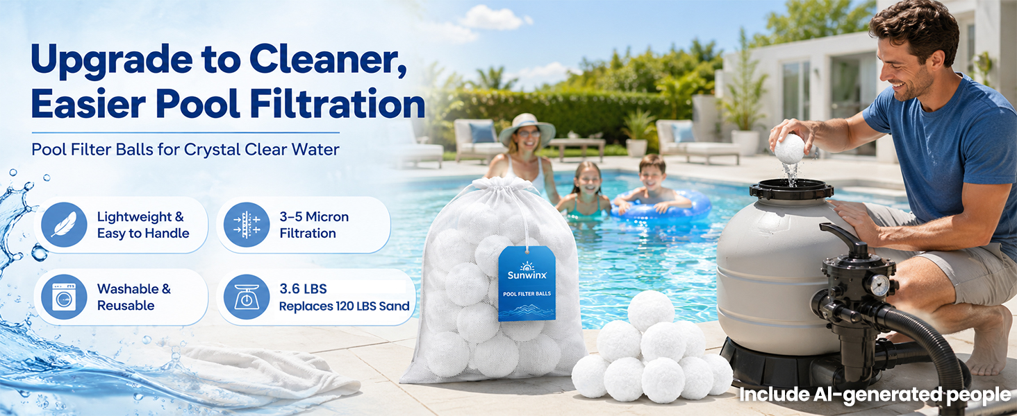 Pool filter balls for sand pump providing efficient filtration with less weight