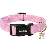Astdogio Small Dog Collar, Girl Boy Dog Collars with Bow Pattern, Adjustable Cotton Pink Dog Coll...
