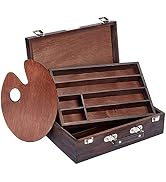 KINGART 720 Wood Art Storage Box With Espresso Stain, 2-Tier Wood Case with 10 Dividers, Holds Ma...