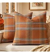 MIULEE Fall Plaid Decorative Pillow Covers Set of 2 18x18 Orange | Scottish Tartan Vintage Throw ...