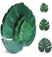 100Pcs Palm Leaves Artificial Tropical Monstera Plant Fake Leaves Safari Birthday Decorations,Jun...