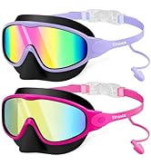 Vvinca Kids Swim Goggles with Nose Cover & Attached Earplugs, Anti-Fog Wide View Swimming Goggles...