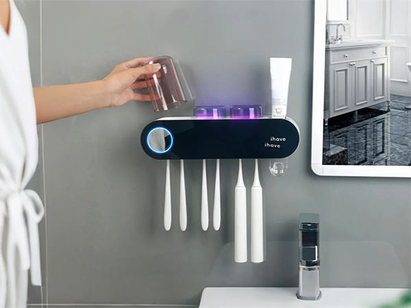 Toothbrush Holder Wall Mounted with Toothpaste Dispenser Bathroom Decor