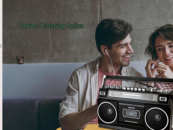 Vintage Classic 80s Style Boombox old school cassette player recorder with headphone