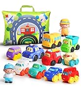 ALASOU 12 PCS Soft Rubber Car Toys for 1 Year Old Boy with Playmat/Storage Bag|1 Year Old Boy Gif...