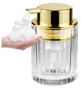 Komashr Foaming Hand Soap Dispenser, 8oz Refillable Clear Glass with Gold Pump, for Liquid Soap o...