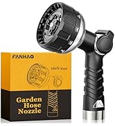 FANHAO Heavy Duty Garden Hose Nozzle, 100% Metal Water Hose Sprayer with 10 Spray Patterns, High ...