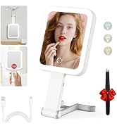 Travel Makeup Mirror with Lights, Double Sided 10X/1X Magnifying Mirror, 3 Color Lighting, Dimmab...