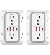 2 Pack Outlet Extender Surge Protector, 6 Outlet Splitter with 4 USB Outlet (2 USB A,2 USB C), 3S...