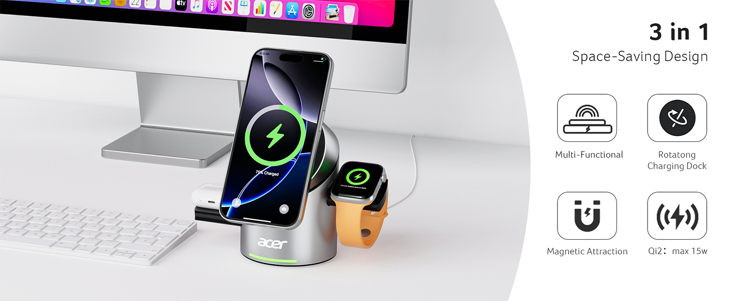 3 in 1 charging station apple iphone charging station charger wireless charging qi2 magsafe charger