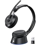 Wireless Headset with Mic for Work, Wireless Headphones with Mic (Noise Cancelling), Charging Bas...