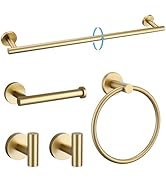 TURS Brushed Gold 5 Piece Bathroom Hardware Set, SUS304 Stainless Steel 24 Inch Bath Towel Bar Se...