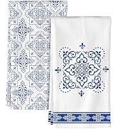 Miss Adola Flour Sack Kitchen Towels - Set of 2 Chinoiserie Dish Towels with Hanging Loop 18x26 I...