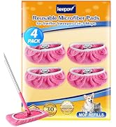 KEEPOW 4 Pack Reusable Mop Pads Compatible with Swiffer Sweeper, Microfiber Washable Pink Swiffer...