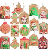 HOIIOH 96 Christmas Gift Tags with String Attached – 16 Foil Holiday Designs Kraft Name Tags for ...