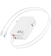 65W Retractable Wall Charger with Dual Cables 3.9ft,5 in 1 Retractable Phone Charger Wall Plug 3 ...