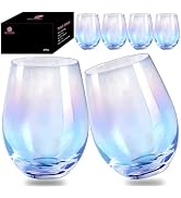 HELLWANG Stemless Wine Glasses Set of 4, 20 Ounce Iridescent Wine Glass for Red or White Wine, Wh...