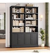 FOTOSOK 73" Black Bookshelf, Tall Bookshelf with Doors, 47.2" Double Wide Bookshelves and Bookcas...
