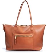 HOXIS Tote Bag for Women with Zipper Vegan Leather Handbag with Trolley Sleeve Travel Weekender C...