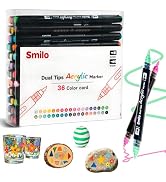 Smilo 36 Colors Acrylic Paint Markers Set with Clear Storage Case, Dual Tip Brush & Bullet Fabric...