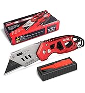 HAUTMEC Folding Utility Knife with 10-Pack SK2H Blades, Heavy-Duty Aluminum Alloy Box Cutter with...