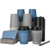 LITOPAK 100 Pack 12 oz Disposable Paper Coffee Cups with Lids, Sleeves and Stirring Sticks for Ho...