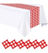 6pcs Red and White Checkered Table Runners,Waterproof Plastic Plaid Table Runner for Dining Table...