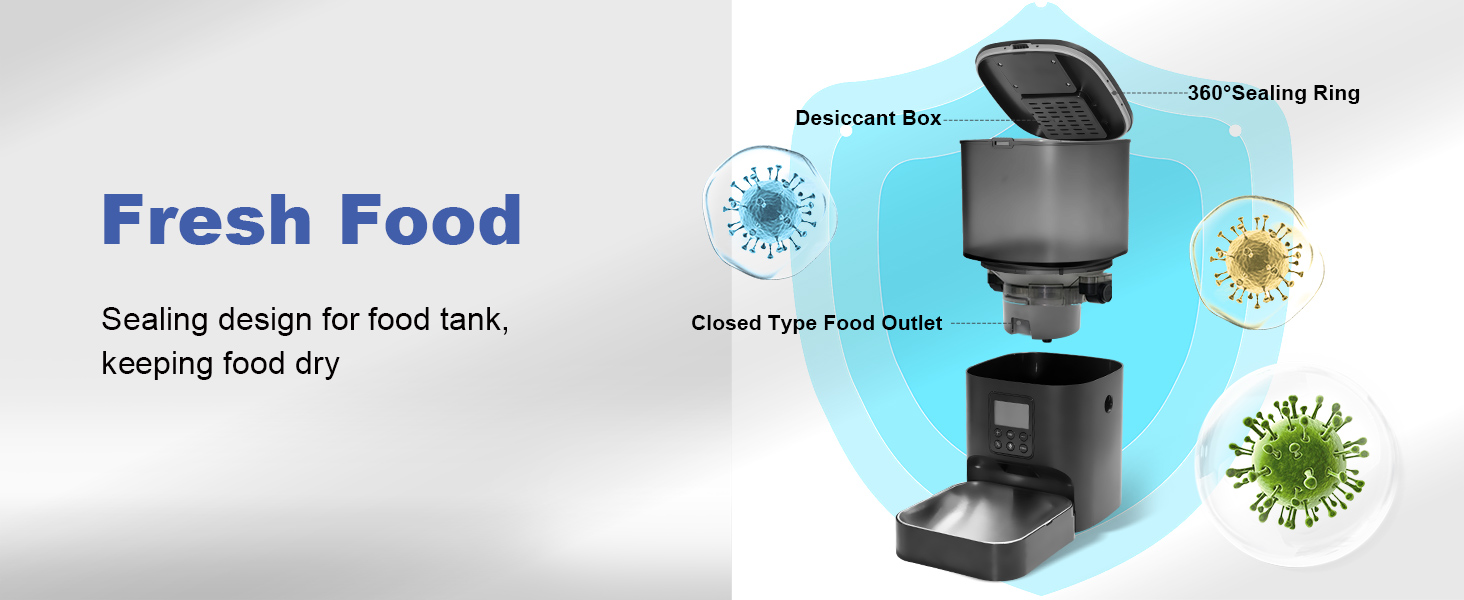 automatic cat feeder with two layer sealing design to keep food fresh