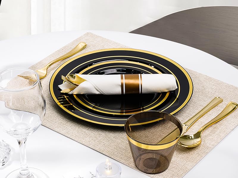 elegant plates and napkins party supplies gold silverware set black gold party plates