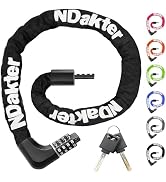 NDakter Upgrade Bike Chain Lock with 4 Digit Combination and 2 Keys, 1.64/2.3/3.2/4.28 Ft Heavy D...