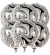 Big, White and Black Marble Balloons - 22 Inch, Pack of 6 | Large 360 Degree 4D Black and White M...