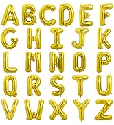 TONIFUL 52 Pieces16 Inch Gold Letter A-Z Balloons,Custom Phrase Mylar Foil Alphabet Letter DIY Pe...