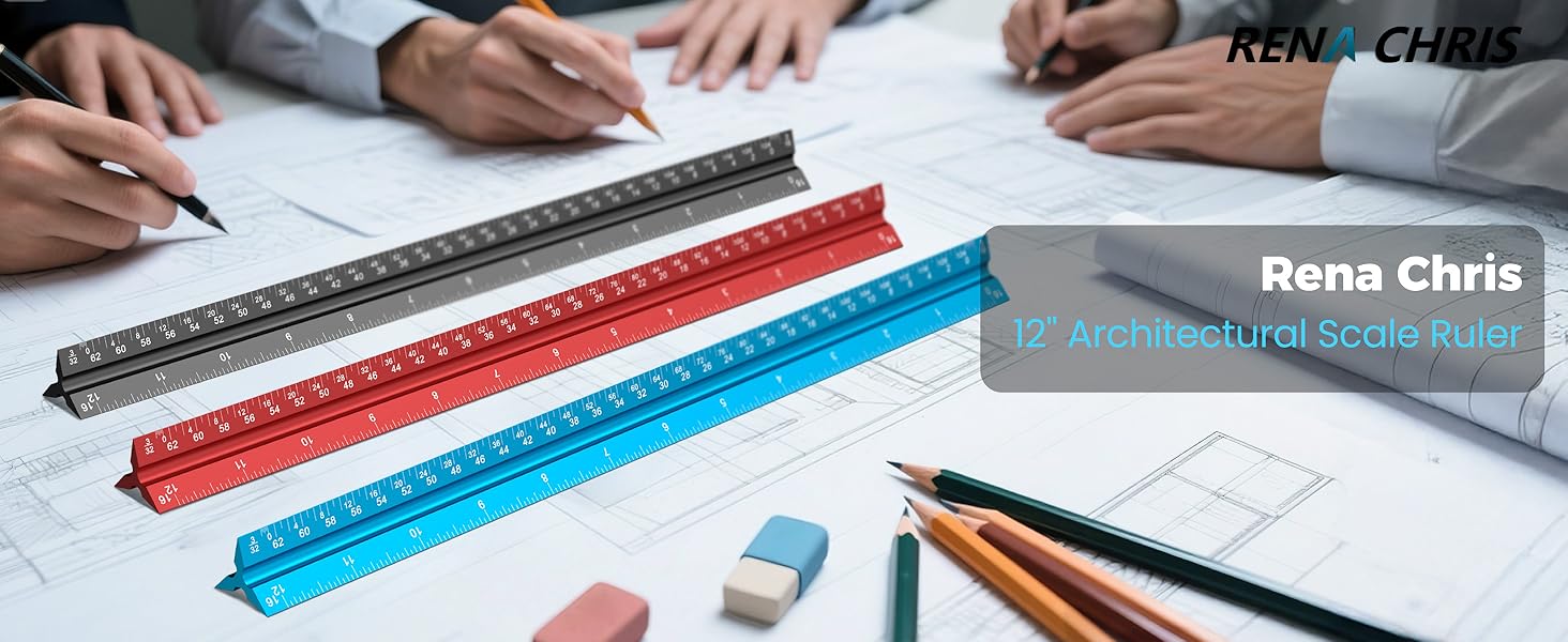 Architectural Scale Ruler Inches Imperial Aluminum Metal Architecture Engineering Triangular