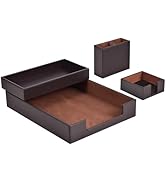 RHCSZ 4 Pack Leather Office Supplies/Desk Organizer for Letter Paper Tray,Sticky Note Holder,Pen ...
