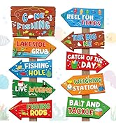 Hooqict 20 Pieces Gone Fishing Sign Fishing Birthday Party Decorations Welcome Direction Signs fo...