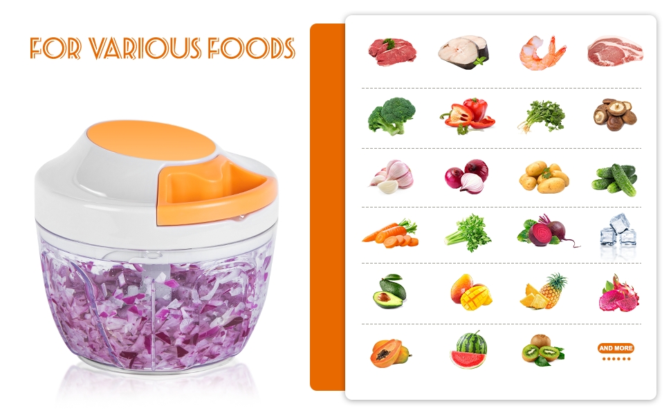 Manual Food Processor Vegetable Chopper, Portable Hand Pull String Garlic Mincer Onion Cutter