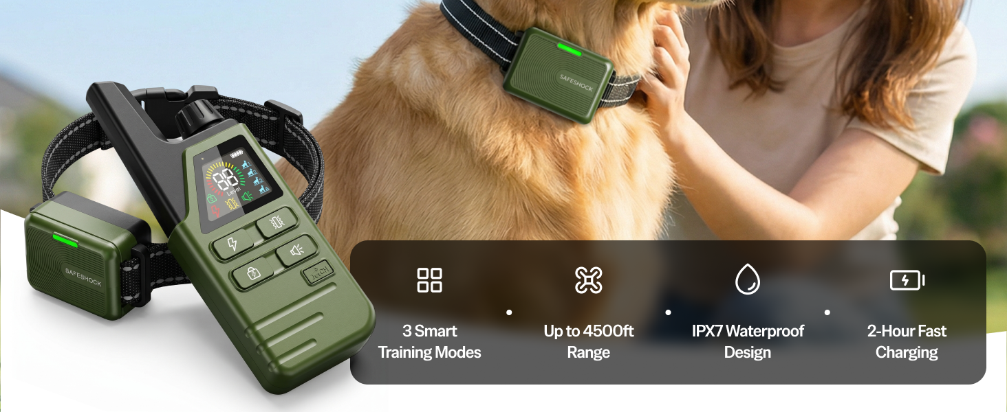 dog training collar with remote waterproof IPX7 rechargeable 4500ft range for all dog sizes