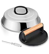 12In Cheese Melting Dome & 7In Cast Iron Grill Press, HaSteeL Stainless Steel Basting Cover with ...