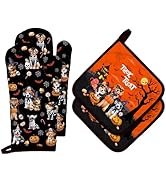 Arquiel Halloween Dog Oven Mitts and Pot Holders Sets 4Pcs, 100% Cotton Heat Resistant, Extra Lon...