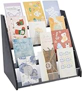 DICOSMETIC 4 Tier Greeting Card Display Stand Bamboo and Acrylic Sticker Display Stand Black Card...