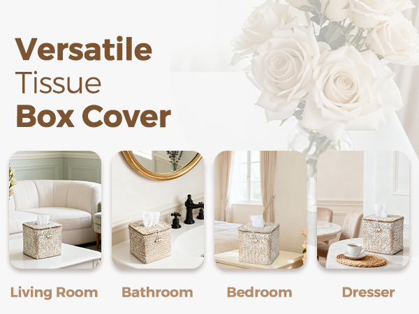 Rustic Square Tissue Box Cover for Bathroom Vanity Desk Dresser Table Night Stand Bar