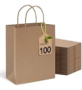 MESHA Gift Bags 10X5X13'' 100Pcs, Large Brown Paper Bags with Handles Bulk,Reusable Kraft Shoppin...